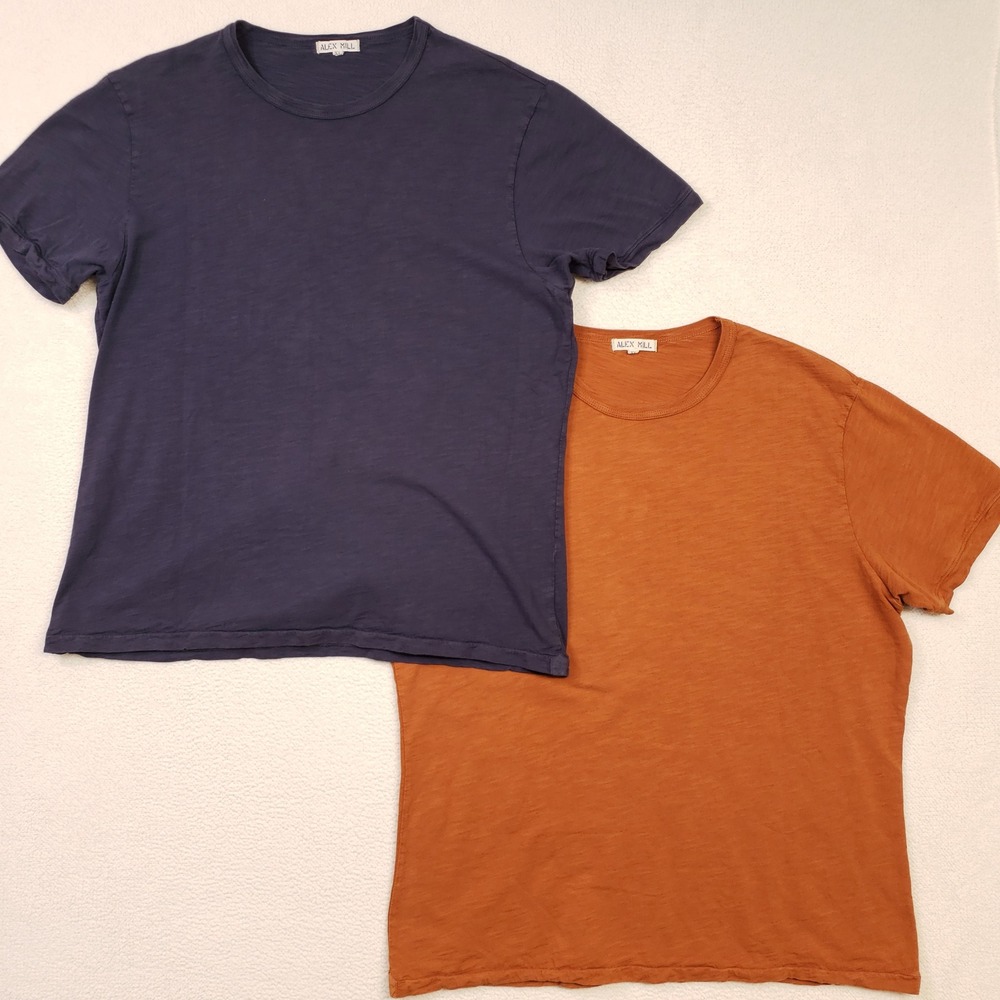 Alex Mill T-Shirt Men XL Blue Orange Slub Cotton Crew Neck Short Sleeve Lot 2pk
